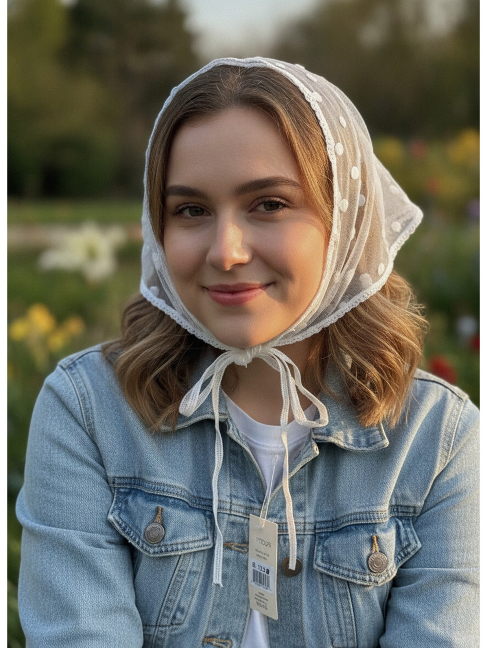 White Dot Embroidered Lace Bandana